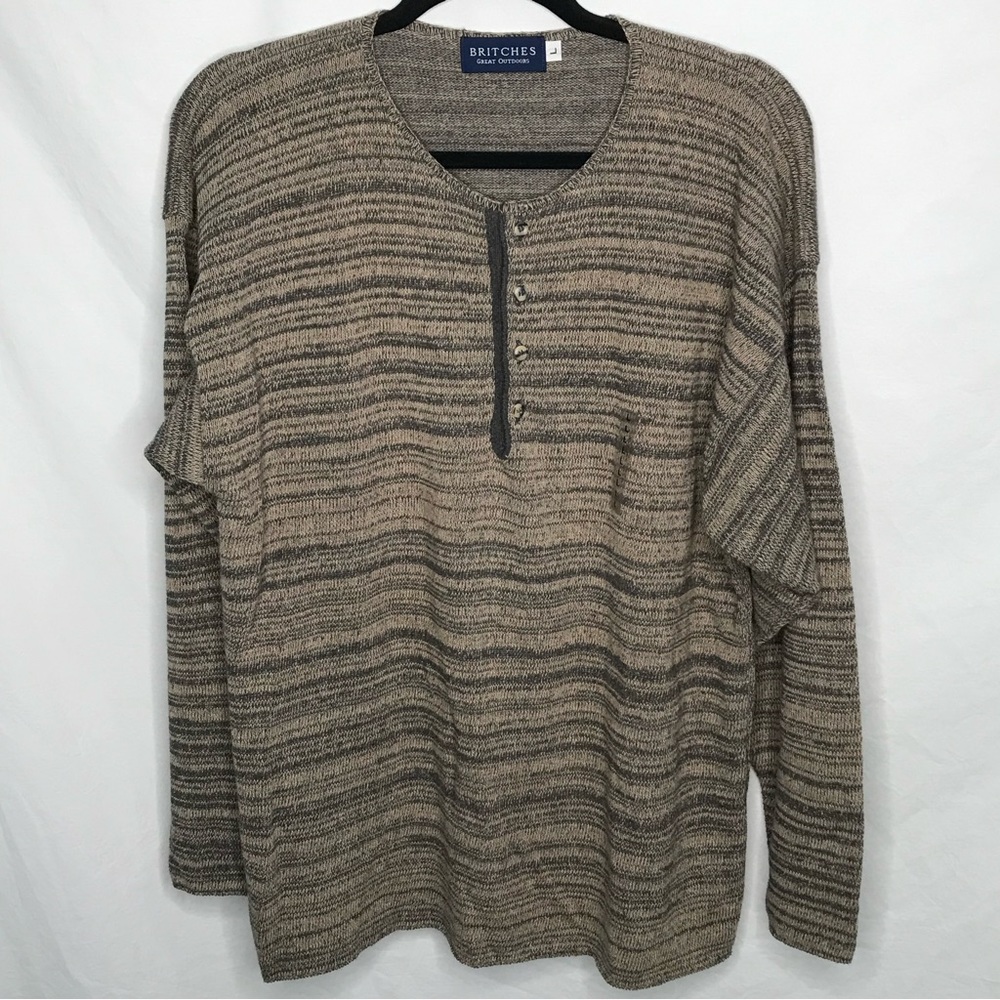 NWOT‎ Britches Henley Sweater Vintage Women’s Large Great Outdoors Brown Stripe